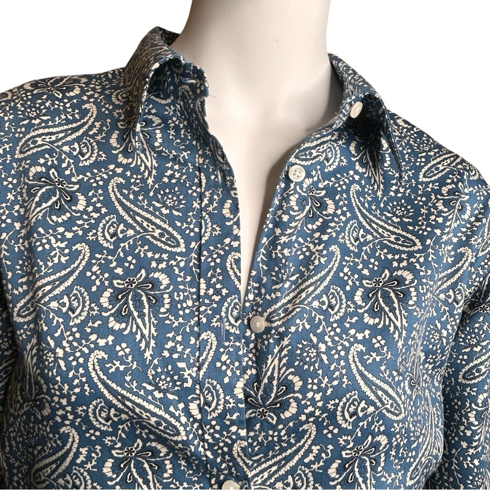 CHAPS Size Women’s 1X No Iron Blue Paisley Shirt Top Long Sleeve Cotton